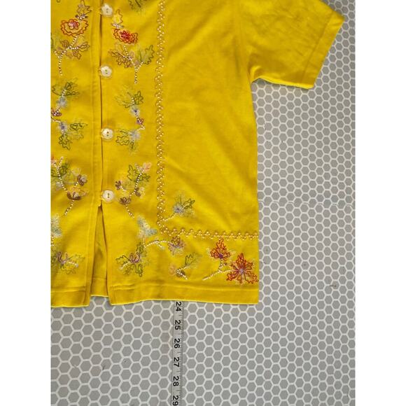 Vintage Lisa Ashley Womens Cardigan Small Yellow Floral Beaded Cottagecore 90s - Picture 12 of 13